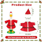 Christmas Porch Goose Outfits for 23" Lawn Statue, 2 Pcs Goose Costume with Santa Hat & Clothes for Concrete/Plastic/Cement Goose, Weather-Resistant Holiday Decor for Yard/Garden