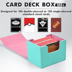 ZLCA Card Deck Box for Trading Cards, MTG Commander Deck Box Holds 120+ Single Sleeved Cards, Leather Magnetic Card Storage Case Fits for TCG CCG (Turquois& Pink)