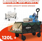 Collapsible Tailgate Wagon with Wheels, Compact Size Folding Utility Cart, 380LBS Capacity for Garden, Grocery, Beach, Camping – Portable Heavy Duty Cart(Army Green)