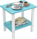 OTSUN Outdoor Side Table, 16 Inch Square Patio Table, All Weather Porch Table for Balcony, Backyard, Lawn, Indoor Outdoor Companion (Aruba Blue & White)