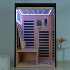 Woodbridge Infrared Home Sauna Room 2 Person Hemlock Wooden Indoor Sauna,7 Carbon 2230W/120V Heaters,with Led Color Therapy Light,Bluetooth Speaker,Tempered Glass,Touch-Tone Keypad and A Top Vent