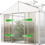 Greenhouse Rubin 3 Aluminum Frame 8.6 x 6.4 ft with Approx. 10 mm Polycarbonate Panels - with 2 Extra Skylights and 2 Automatic Window Openers