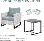 HUMMUH Outdoor Patio Chairs Metal Frame Wicker Dinning Chairs with Side Table 4 inch Seat Cushions Light Blue