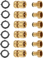 BoArt Garden Hose Quick Connector Set, Solid Brass 3/4 Inch Water Fitings Thread Easy Connect No-Leak Male Female 6 Sets