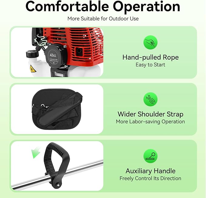 Gas Powered String Trimmer, 4 Stroke Air-Cooled Cordless Lawn Edger Gasoline Weed Eater with 2 Blade Heads for Garden Lawn Grass Hedge Trimmer (35.9CC, 0.75KW)