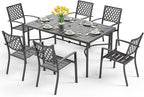PHI VILLA 7-Piece Outdoor Dining Set, Rectangular Metal Table (64") with Umbrella Hole and 6 Stackable Dining Chairs – Perfect for Patio, Garden, Deck, Porch, and Yard, 7PCS Outdoor Dining Set Style 1