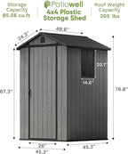 Patiowell 4 x 4 Plastic Outdoor Storage Shed with Floor, Resin Outside Tool Shed with Window and Lockable Door for Backyard Garden Patio Lawn, Deep Gray (Fit-it Shed)