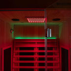 Woodbridge Infrared Home Sauna Room 2 Person Hemlock Wooden Indoor Sauna with 7 Carbon Heaters, Red Light Therapy, Bluetooth Speaker, Intelligent Control Panel, Tempered Glass & Top Vent