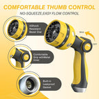 Garden Hose Nozzle, Heavy Duty Water Hose High Pressure Sprayer with 10 Watering Patterns, Thumb Control On Off Valve, for Watering outdoor Plants & Lawn, Car & Pet Washing（Yellow）