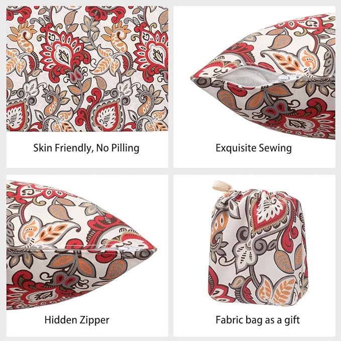 Magpie Fabrics Pack of 2 Outdoor Waterproof Throw Pillow Covers 18 x 18 Inch, Christmas Decorative Cushion Sham Pillowcase Shell for Garden Patio Tent Balcony Couch Sofa(Floral Red Orange)