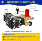 3/4" Shaft Horizontal Triplex Pressure Washer Pump, Replacement Power Washer Pump 2600-3300 PSI,3GPM,Two Kinds of Water Outlet Interfaces,Compatible with Simpson, Honda, Homelite, Troybilt etc.