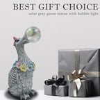 Porch Goose Statue with Solar Bubble Light Garden Gray Figurine Decor for Yard Lawn Patio Outdoor Decorations Housewarming Gifts for Mom Grandma Women