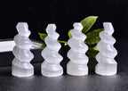 JIC Gem 4 pcs Selenite Tower Spiral Crystal Skyscraper 4" Tall White Healing Stones Home Decoration