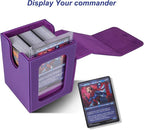 AFIING MTG Deck Box for Commander Display,Card Deck case Fits 100 Double Sleeved Cards, Magic Commander TCG Card Storage Box with 2 Dividers,Dice Bag and 1 Toploader(Purple)