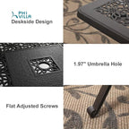 PHI VILLA Cast Aluminum Patio Bistro Dining Table Clearance with 1.97" Umbrella Hole, 27.5" Square Side Dining Table with Frosted Surface for Lawn Garden Yard