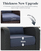 LayinSun 7 Piece Wicker Outdoor Furniture Set with 6-inch Comfy Cushions, High Back Patio Furniture Set with Swivel Rocking Chairs and Fire Pit Table