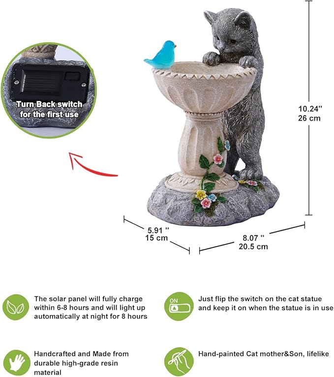 Nacome Solar Cat Garden Decor: Outdoor Statues Ornaments for Outside Decorations Yard Art Lawn Porch Patio Balcony - Christmas Birthday Gifts Choice for Mom Grandma Women Lover