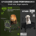 LEVELEVE Heavy Duty Folding Wagon - 2-in-1 Collapsible Cart, 400lb Capacity, All-Terrain Wheels w/Brakes & Side Pockets (Army Green)