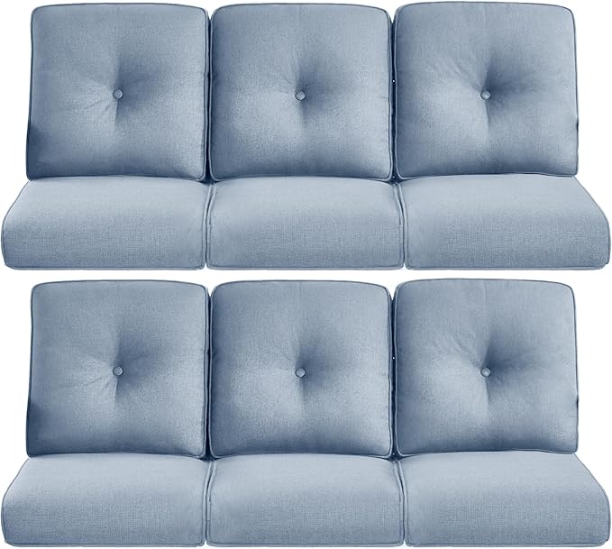 Pop 22x25/22x24 Outdoor Furniture Cushions Set of 6 - Comfortable Patio Chair Cushion for Rattan Wicker Dining Rocking Swivel Chairs Loveseat Couch L-Shape Sectional Sofa - Baby Blue/Button