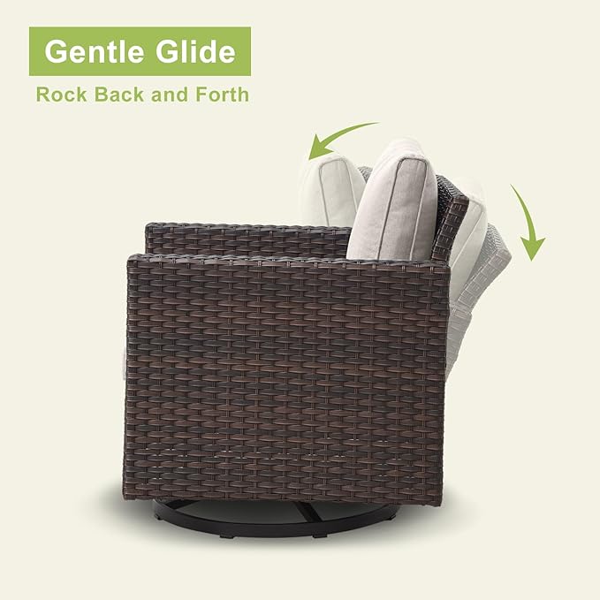 Outdoor Patio Swivel Rocker Chairs - Wicker Patio Swivel Rocking Chairs Set of 2 with Waterproof Wicker,Comfortable Cushions and Sturdy Metal Frame for Outside Porch Deck Backyard(Brown/Beige)