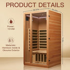 1 Person Far Infrared Sauna for Home, Low EMF Sauna Heater, Chromotherapy Lighting, Premium Wood Home Sauna for Meditation and at Home Spa Relaxation, 1510W/120V (1 Person)