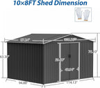 Spacious 10X8 FT Outdoor Storage Shed, All Weather Metal Sheds with Lockable Doors, Tool Shed for Garden, Patio, Backyard, Lawn, Black