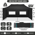COBIZI 10x20 Pop Up Canopy with 6 Sidewall,Heavy Duty Canopy UPF 50+ All Season Wind Waterproof Commercial Outdoor Wedding Party Tents for Parties Gazebo with Roller Bag(10 x 20 ft Black)