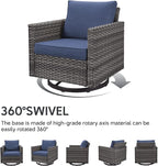 5 Piece Wicker Patio Furniture with Fire Pit Table - Outdoor Conversation Set with 50,000 BTU Fire Pit, All Weather Rattan Patio Set for Deck Backyard Garden - Grey Wicker Blue Cushion