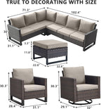 HUMMUH 10 Piece Patio Furniture PE Wicker 6-Seater Outdoor Sectional Sofa with Dinning Table Patio Swivel Chairs Outdoor Chairs for Porch,Garden,Backyard,Deck(Brown/Grey)