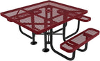 COATEDOUTDOORFURNITURE Heavy-Duty Portable ADA-Compliant Outdoor Picnic Table with Umbrella Hole, Expanded Metal Patio Dining Furniture Made in America (46" Square Top, Burgundy)