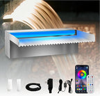 Pool Waterfall Spillway Stainless Steel Koi Pond Fountain, APP Control LED Lighted Waterfalls Kit, Outdoor Water Flow Fountains for Garden Swimming Pool Decoration-11.8"x7.8"x3.9"
