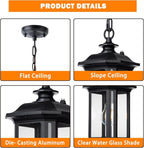 JYZ Dusk to Dawn Outdoor Pendant Lighting, Exterior Hanging Lantern Light Fixture, Classic Black Outdoor Chandelier, Outside Ceiling Mount Hanging Lamp for Porch Hallway Foyer Patio Gazebo Pergola