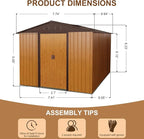 10 x 8 FT Outdoor Storage Shed, Metal Garden Shed with Floor Frame, Large Tool Shed Outdoor Storage with Lockable Sliding Doors & Air Vents, Storage House Waterproof for Backyard, Lawn, Coffee