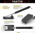 Grill Brush with Extra Strong Long Handle BBQ Cleaner Accessories - Safe Wire BBQ Brush, Triple Barbecue Scrubber Cleaning Brush for Gas/Charcoal Grilling Grates