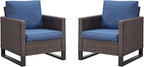 Rilyson Wicker Outdoor Patio Chairs Set of 2-2 Piece Rattan Chairs with Waterproof Wicker,Comfortable Cushions and Sturdy Metal Frame for Outside Porch Deck Backyard(Brown/Blue)