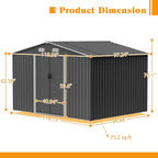 Storage Shed 10x8 FT Outdoor Metal Garden Shed with Lockable Sliding Door and Air Vents Galvanized Steel Shed with Air Vents Waterproof Roof Ideal for Backyard Patio Lawn Dark Gray