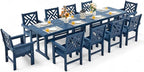 12 Piece HDPE Outdoor Dining Set for 10, Patio HDPE Furniture Set with 2 Table and Umbrella Hole, Outdoor Table and Chairs for Garden, Poolside, Backyard, Deck