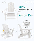SERWALL Adirondack Chair with Cup Holders - Composite Adirondack Chairs Set of 2 HDPE Outdoor Chairs All Weather Use- White