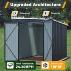 6x8 FT Lean to Shed with Lockable Double Doors, Metal Outdoor Storage Shed with Free PC Light Board for Tools, Outside Storage Shed Waterproof for Backyard, Patio, Garden