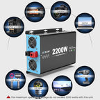 New Upgraded 2200 Watts Pure Sine Wave Inverter, 12V DC to 110V AC Power Inverter with 4 AC Outlets, USB Port, Type-C Port for Truck, Vehicle, Power Outage, Remote Control with LCD Screen
