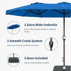 15FT Double Sided Patio Umbrella with Base Included Large Outdoor Market Umbrella with Crank Handle, UV Resistant Canopy, Sturdy Frame for Garden, Poolside, Deck, Royal Blue