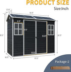 LANTRO JS Storage Shed with Floor Included, 4x8ft Outdoor Plastic Shed with 2 Windows and Lockable Door for Garden Tools, Bike