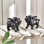 Sungmor Whimsical Cast Iron Flying Pig Statue, 2pcs Rustic Black Cute Little Piggy Paperweight, Garden Collection Figurine Home Office Desk Ornament, Indoor Outdoor Animal Statues
