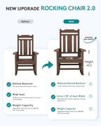 SERWALL Oversized Rocking Chair Set of 2 Outdoor, HDPE Outdoor Rocking Chair Set of 2, Coffee