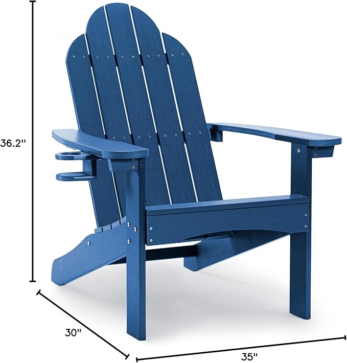 LUE BONA HDPS Adirondack Chairs Set of 6, Fire Pit Outdoor Chair Weather Resistant with Cup Holder, Modern Plastic Chair Plastic for Patio, Deck, Proch, 350LBS, Navy Blue
