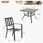 Sophia & William Patio Table and Chairs Set, Outdoor Dining Set for 4, 5 Piece Metal Patio Furniture, 37" Square Table with Wood-Like Tabletop(Stripe)