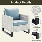 Rilyson Wicker Outdoor Patio Furniture Set - 6 Piece Patio Conversation Set with 2 Armrest Chairs,2 Rattan Ottoman,1 Couch and 1 Metal Side Table for Outside Porch Deck Backyard(Light Grey/Sky Blue)