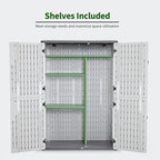Macrout 50 Cu.Ft Plastic Outdoor Storage Cabinet with Shelves, 4.3 x 2.5 ft Waterproof Resin Outdoor Storage Shed with Floor, Lockable Vertical Shed for Garden and Patio