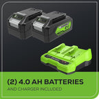 Greenworks 48V (24V x 2) 17" Brushless Cordless Push Lawn Mower, Includes (2) 4.0Ah Batteries and Dual Port Rapid Charger((200+ Compatible Tools, 45Min Runtime)