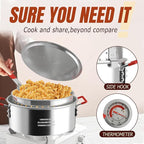 10QT Aluminum Fish Fryer Pot with Basket | Deep Fryer with Lid | Thermometer | Fryer Tongs & Easy Grip Handle for Cooking Seafood | French Fries | Chicken Wings